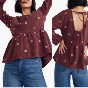 Madewell Rosewood Floral Tie-Neck Peasant Top size small
